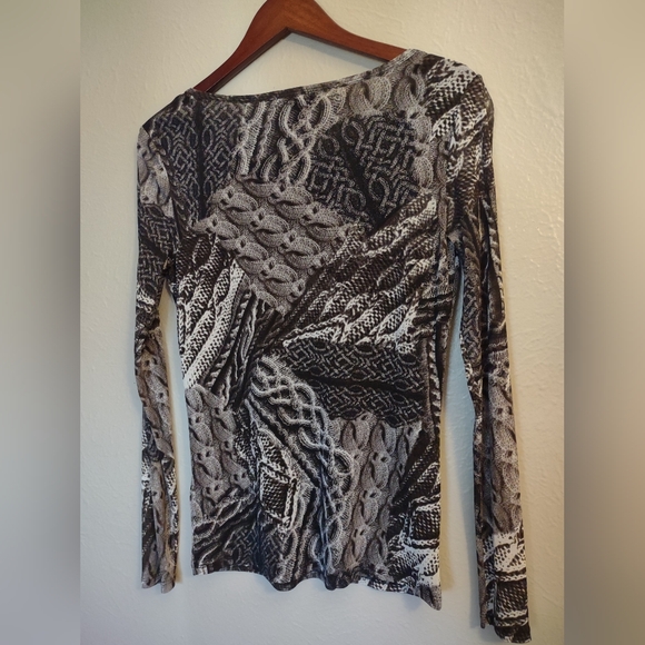 Vivienne Tam Mesh Long Sleeve Top Trompe L'Oeil Cable Knit Print Lined - Picture 11 of 15